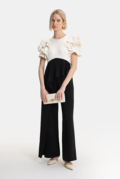 ECRU BASIC / ROUND NECKLINE SHORT SLEEVE JUMPSUIT 4
