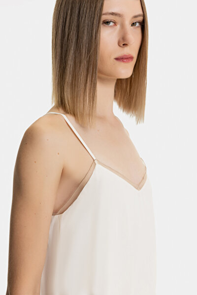 ECRU PLUNGE NECKLINE SLEEVELESS SUSPENDER BLOUSE 4