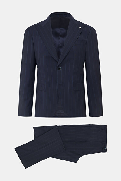 DARK NAVY BLUE SURPLICE NECKLINE (CROSS-OVER NECKLINE) WOOL/CASHMERE SUIT 5