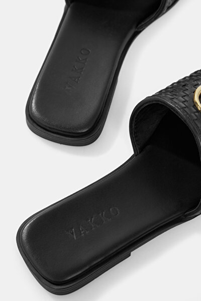BLACK MONOGRAM LEATHER SLIPPER 5