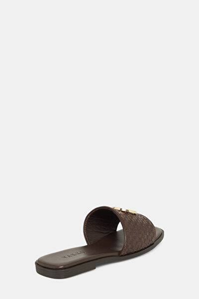 BROWN MONOGRAM LEATHER SLIPPER 3