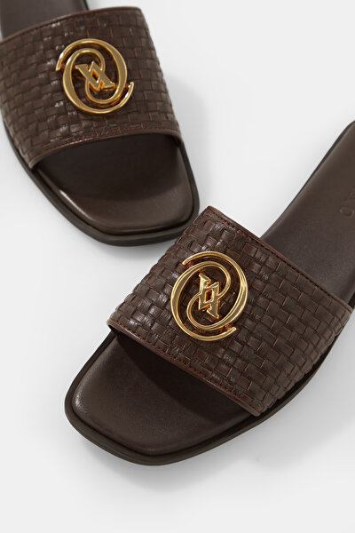 BROWN MONOGRAM LEATHER SLIPPER 4