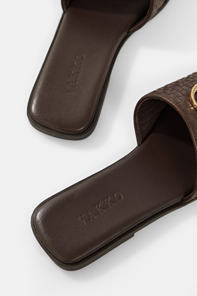 BROWN MONOGRAM LEATHER SLIPPER 5