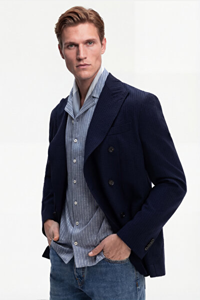NAVY BLUE SURPLICE NECKLINE (CROSS-OVER NECKLINE) JACKET 4