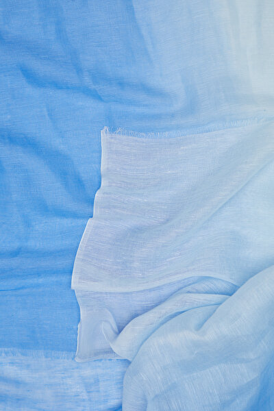 LIGHT BLUE DEGRADE DESIGN LINEN COTTON SHAWL 3