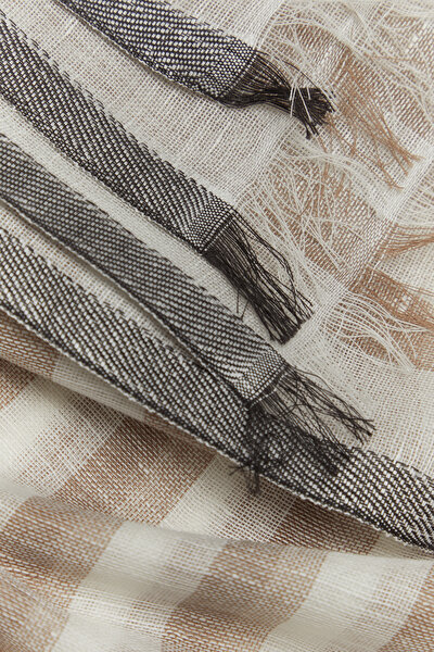 BLACK STRIPED COTTON/LINEN SHAWL 3