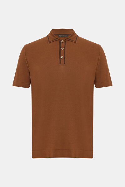 TAN BUTTONED COLLAR SHORT SLEEVE TSHIRT 5