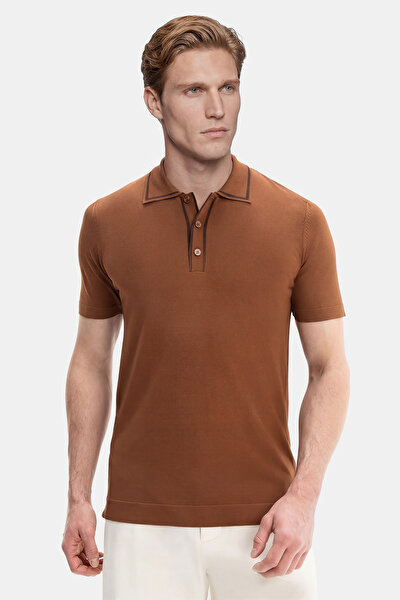 TAN BUTTONED COLLAR SHORT SLEEVE TSHIRT 4