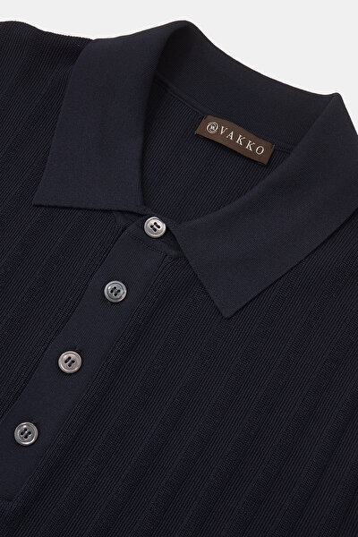 NAVY BLUE POLO NECK SHORT SLEEVE TSHIRT 3