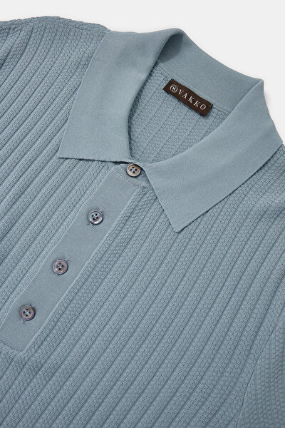 INDIGO POLO NECK SHORT SLEEVE TSHIRT 3