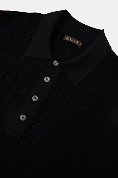 BLACK POLO NECK SHORT SLEEVE TSHIRT 3