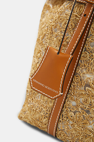 TAN EMBROIDERED TULLE BAG 5