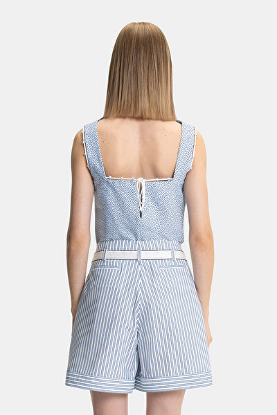 NAVY BLUE STRIPED PATTERNED SHORT BERMUDA 3