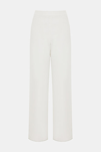 ECRU TEXTURED STRAIGHT CUT TROUSERS 5