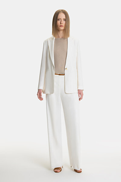ECRU TEXTURED STRAIGHT CUT TROUSERS 4