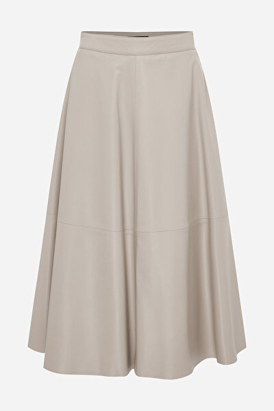 BEIGE LEATHER MIDI SKIRT 5