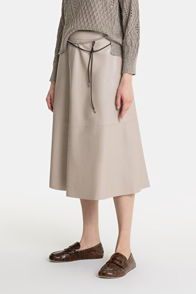 BEIGE LEATHER MIDI SKIRT 3