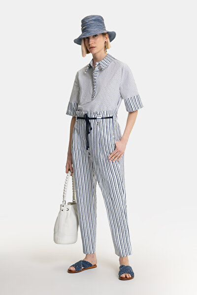 BLUE DESIGN FILLED STRAIGHT CUT TROUSERS 4