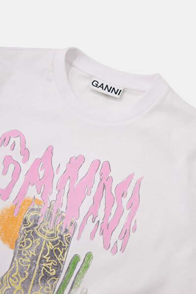 BEYAZ BİSİKLET YAKA BASKILI T-SHIRT 3