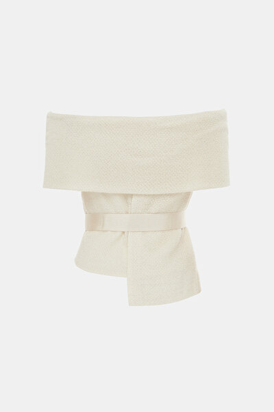 CREAM STRAPLESS SHORT SLEEVE BLOUSE 9