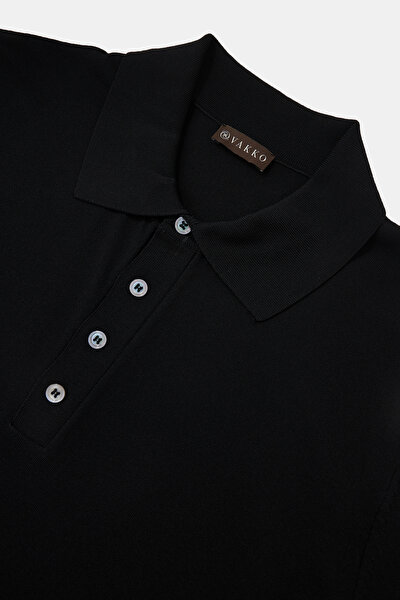 BLACK POLO NECK SHORT SLEEVE TSHIRT 3