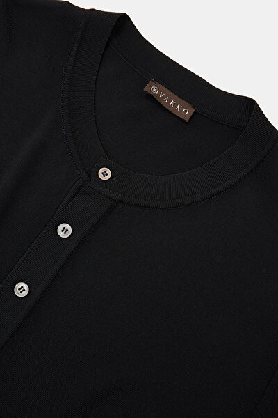 BLACK MANDARIN COLLAR SHORT SLEEVE TSHIRT 8