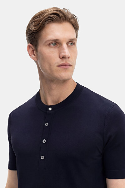 BLACK MANDARIN COLLAR SHORT SLEEVE TSHIRT 3