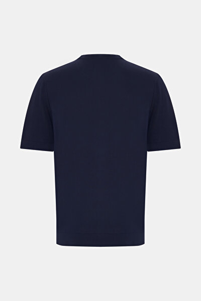 NAVY BLUE MANDARIN COLLAR SHORT SLEEVE TSHIRT 8