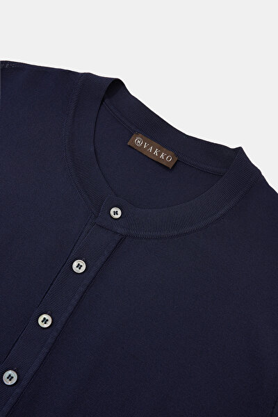 NAVY BLUE MANDARIN COLLAR SHORT SLEEVE TSHIRT 9