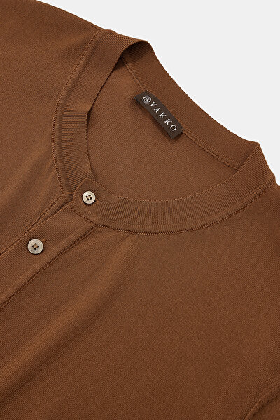 TAN MANDARIN COLLAR SHORT SLEEVE TSHIRT 8