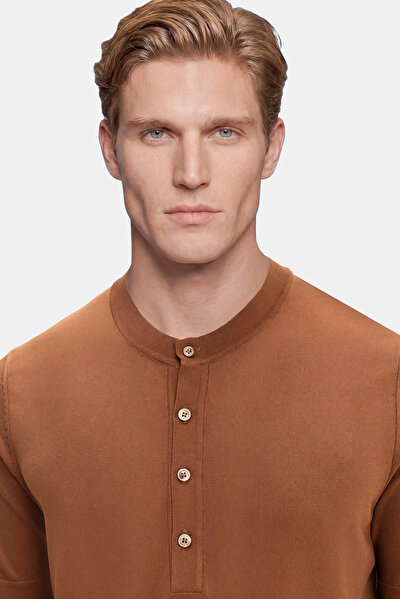 TAN MANDARIN COLLAR SHORT SLEEVE TSHIRT 3
