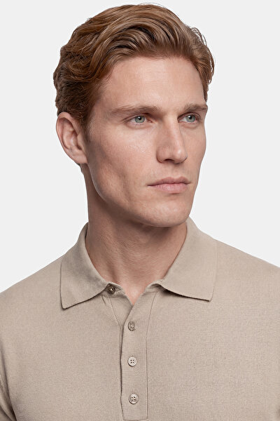 BEIGE POLO NECK SHORT SLEEVE TSHIRT 4