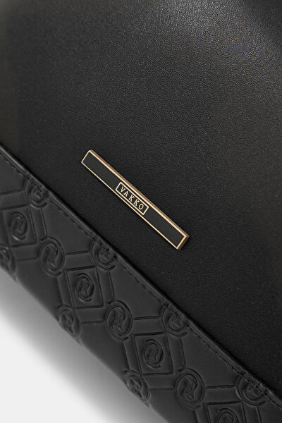 BLACK MONOGRAM LEATHER BAG 5