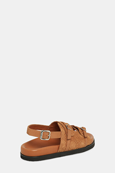 TAN MONOGRAM LEATHER SANDALS 3