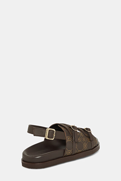 BEIGE MONOGRAM LEATHER SANDALS 3