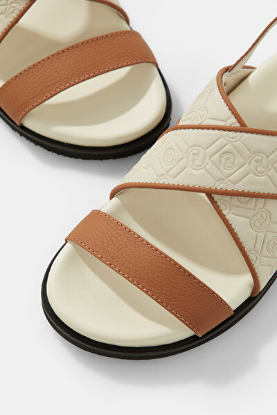TAN MONOGRAM LEATHER SANDALS 4