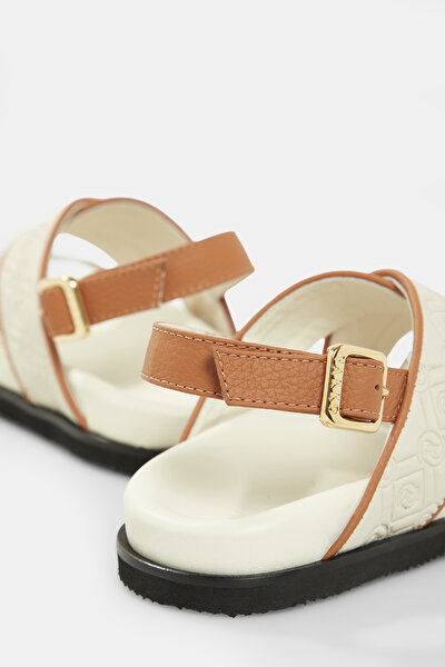 TAN MONOGRAM LEATHER SANDALS 5