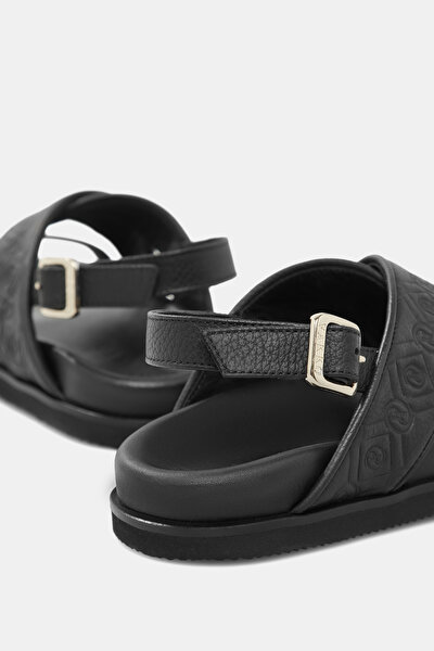 BLACK MONOGRAM LEATHER SANDALS 5