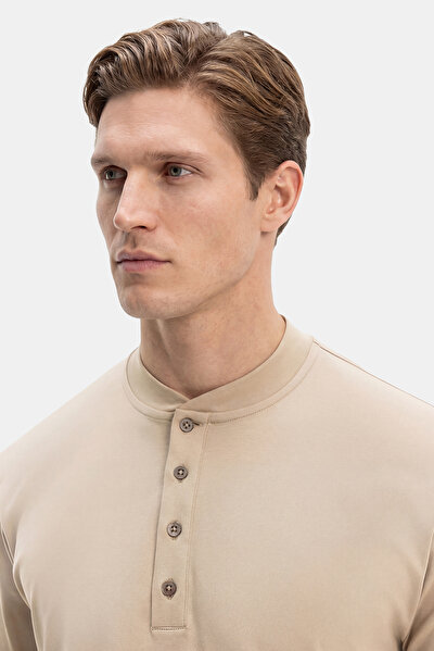 BEIGE POLO NECK SHORT SLEEVE TSHIRT 5