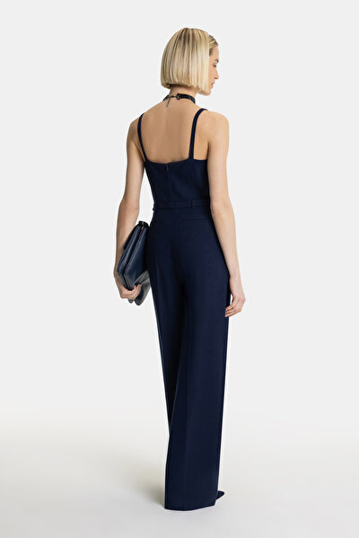 NAVY BLUE SQUARE SLEEVELESS SUSPENDER JUMPSUIT 3