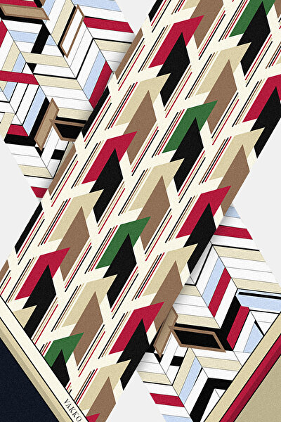 RED GEOMETRIC DESIGN TWILL FOULARD 3