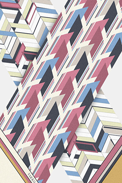 BLUE GEOMETRIC DESIGN TWILL FOULARD 3