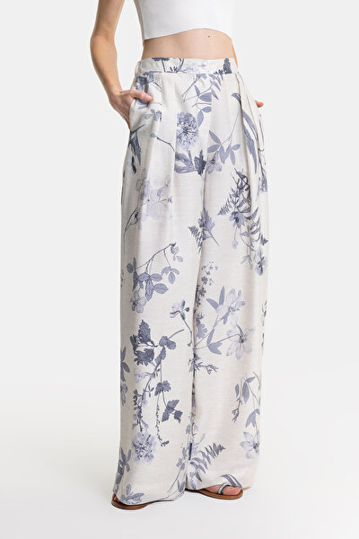 BLUE FLORAL PATTERN WIDE LEG TROUSERS 3