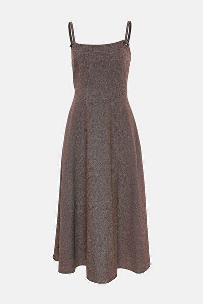 BROWN SLEEVELESS SUSPENDER BELOW THE KNEE DRESS 5