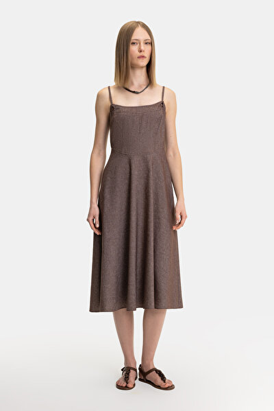 BROWN SLEEVELESS SUSPENDER BELOW THE KNEE DRESS 4