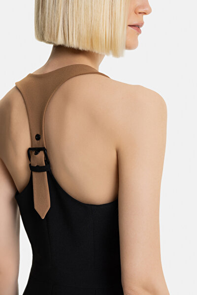 CAMEL SLEEVELESS BELOW THE KNEE DRESS 5