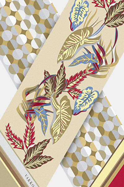 LIGHT BROWN FLORAL PATTERN TWILL FOULARD 3