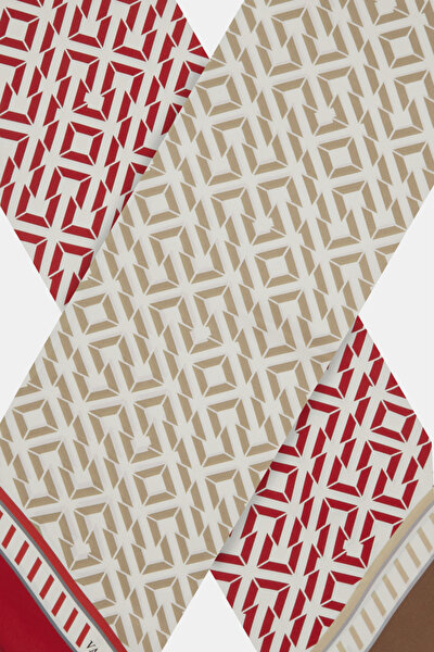 RED GEOMETRIC DESIGN TWILL FOULARD 3