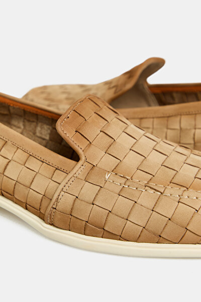 BEIGE KNITTING DESIGN SUEDE SHOES 5