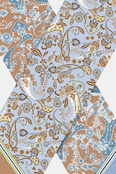 LIGHT BROWN PAISLEY PATTERNED TWILL FOULARD 3